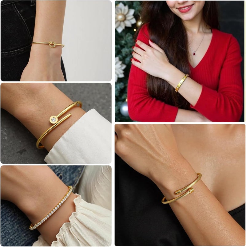 FAFUGA 18 K Gold Plated Love Bangle Bracelet Stack Cuff Jewelry for Women Jewelry Set for Women Gift with Box - Image 5